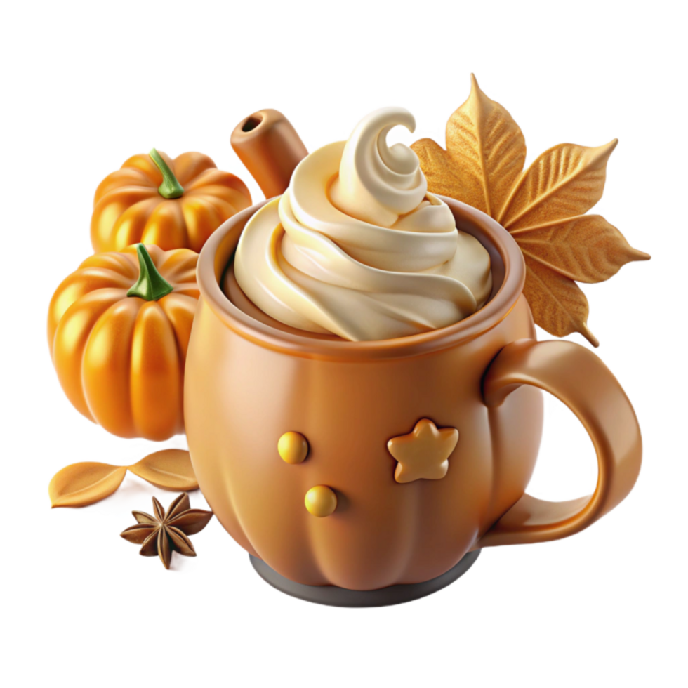 Pumpkin Spice Latte with Whipped Cream Autumn Drink png