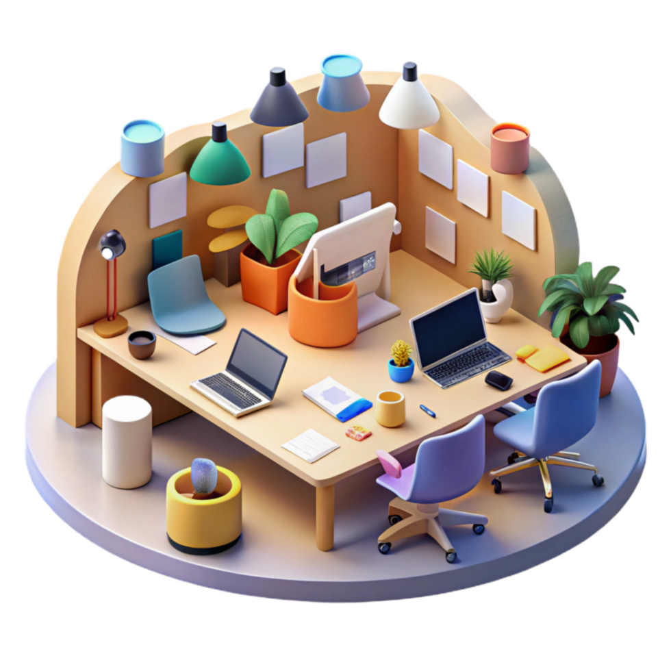 Modern Office Workspace Design Productivity, Minimalism, and Plants png