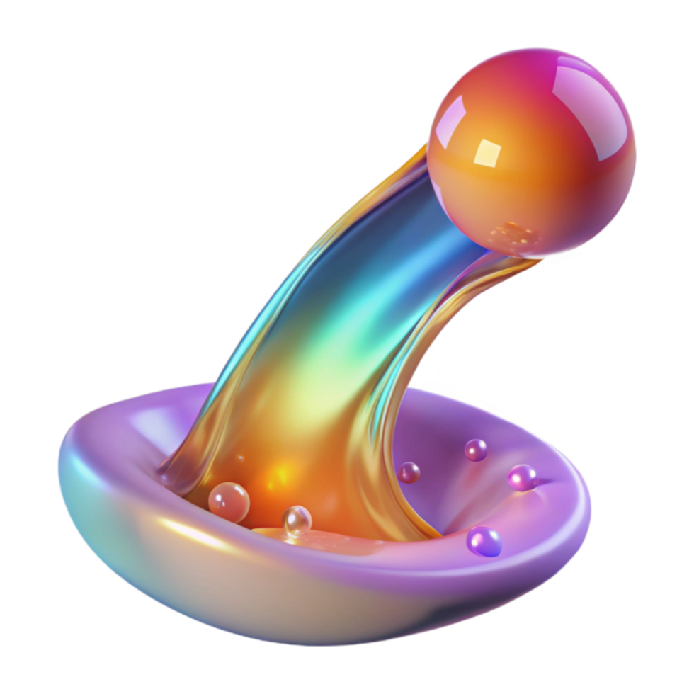 Iridescent Liquid Pouring into Bowl Abstract 3D Render png