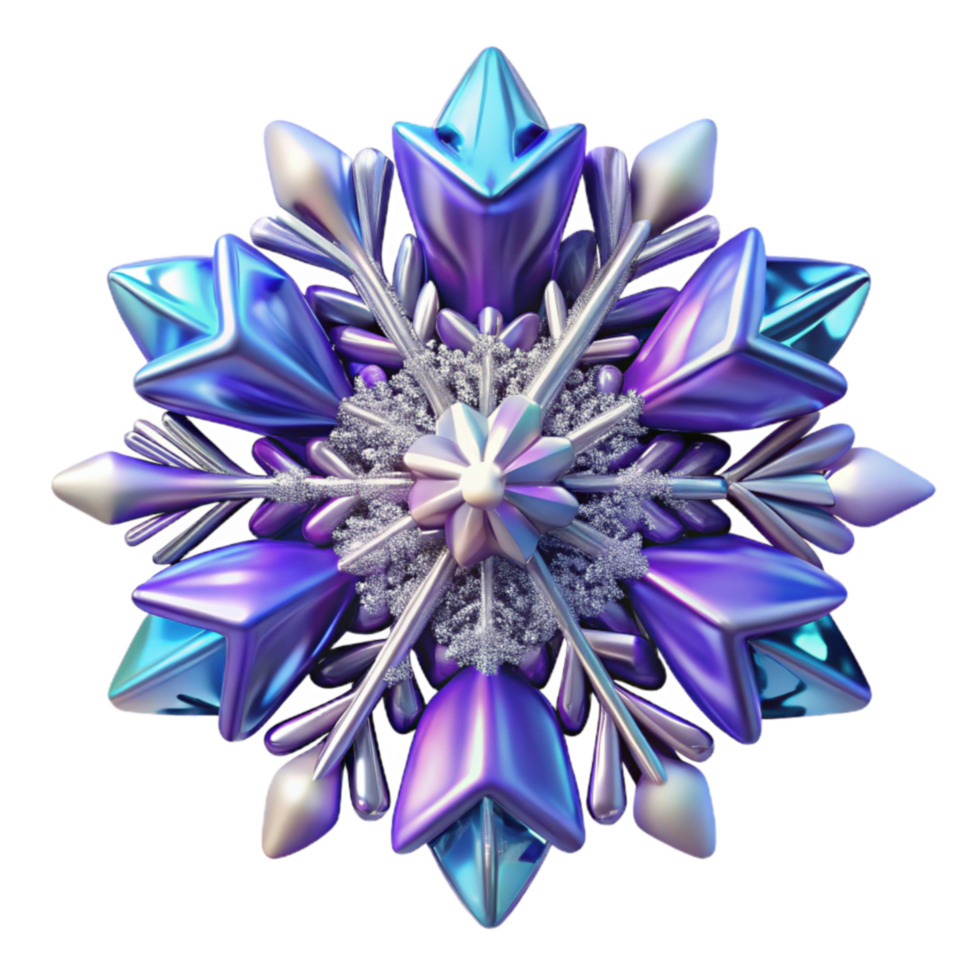 Iridescent Snowflake 3D Render of a Winter Crystal png