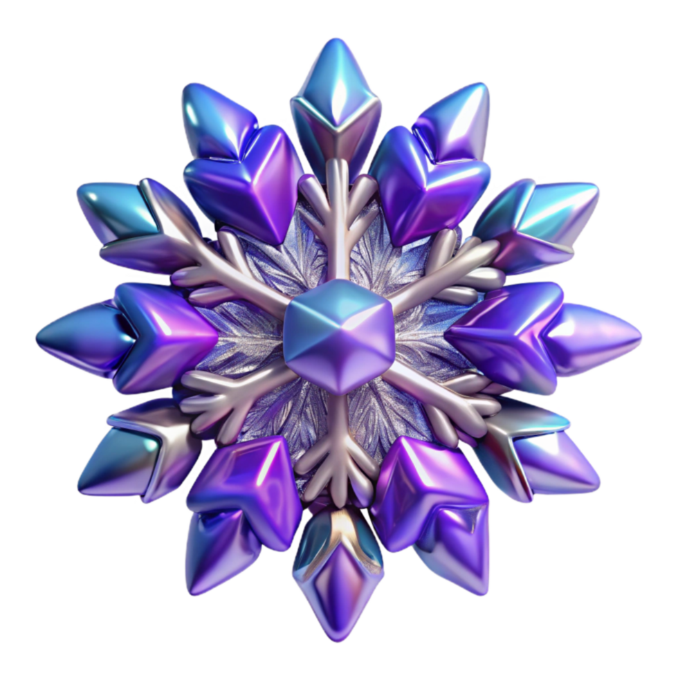 Iridescent Crystal Snowflake 3D Render png