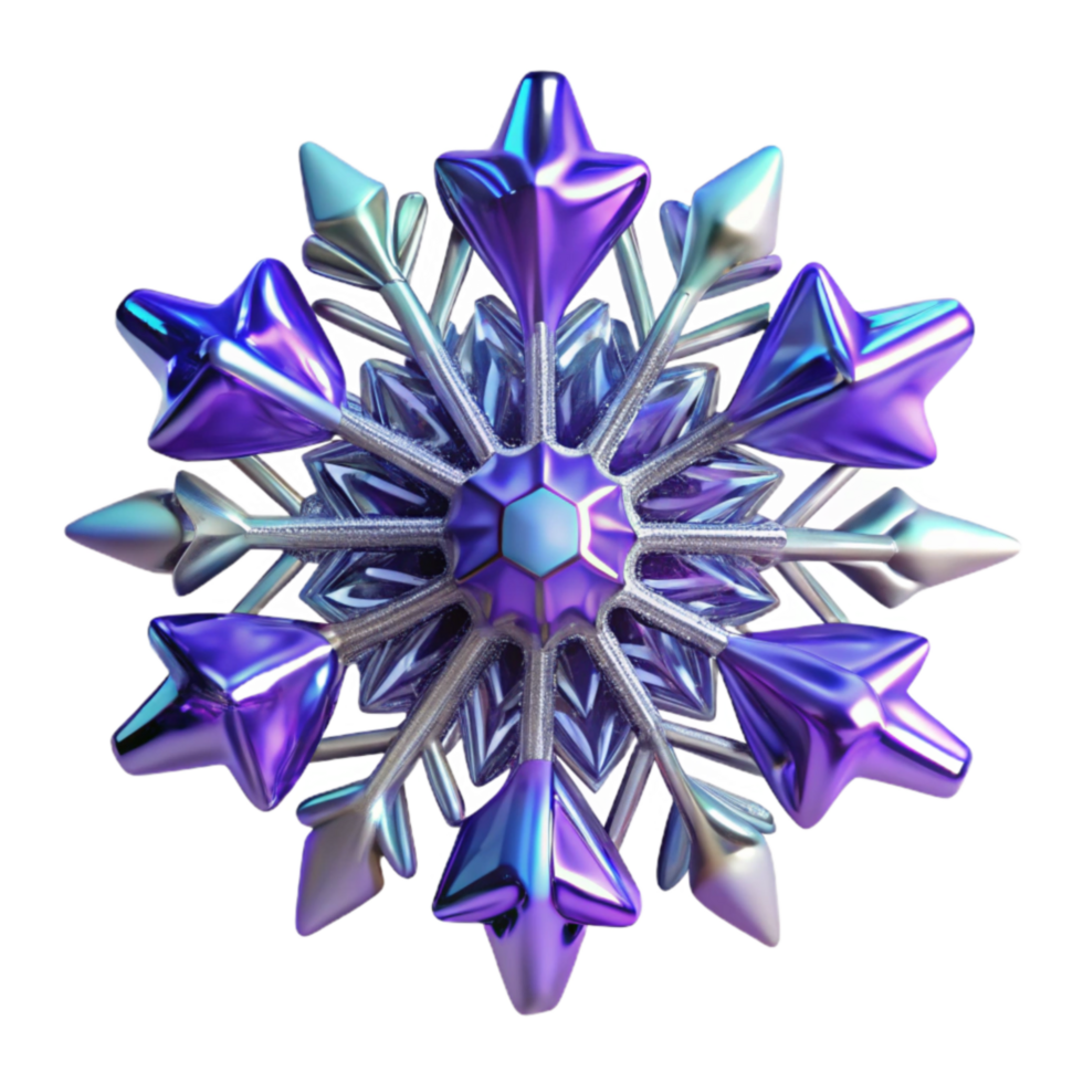 Iridescent Snowflake 3D Render of Crystallized Winter Design png