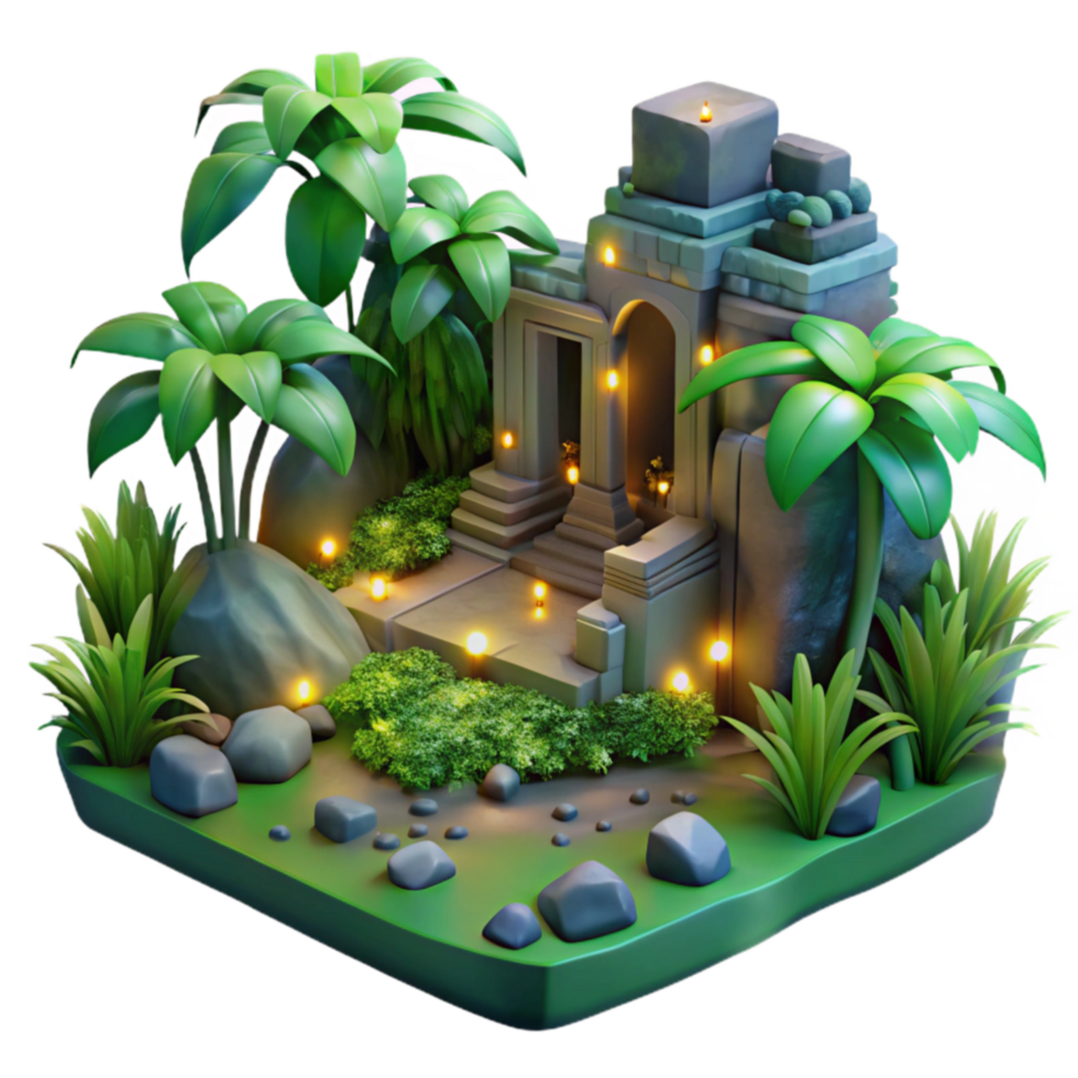 Jungle Temple Ruins 3D Render of Ancient Architecture png