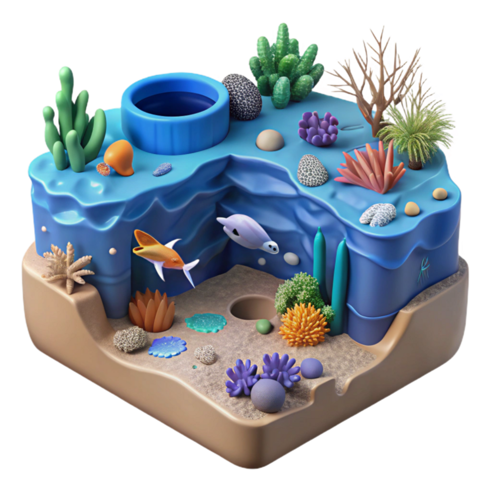 Vibrant Ocean Reef 3D Model Coral, Fish, and Underwater Scene png