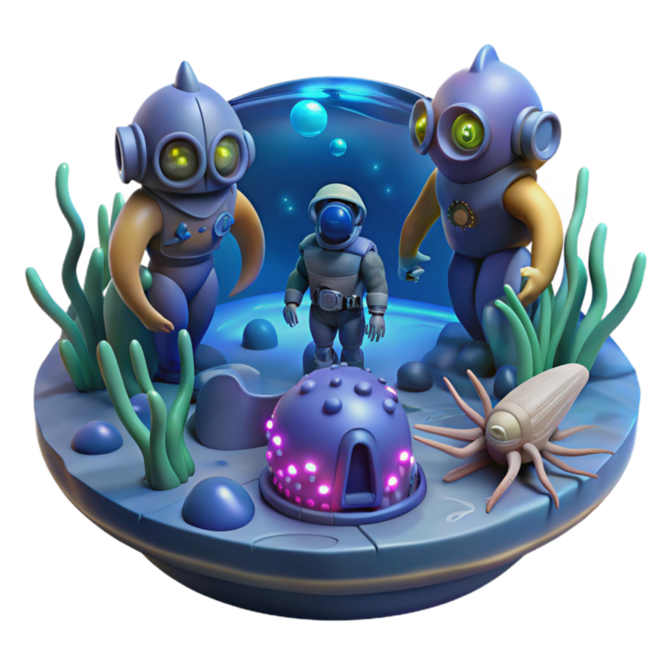 Undersea Adventure Astronaut Meets Deep Sea Divers png
