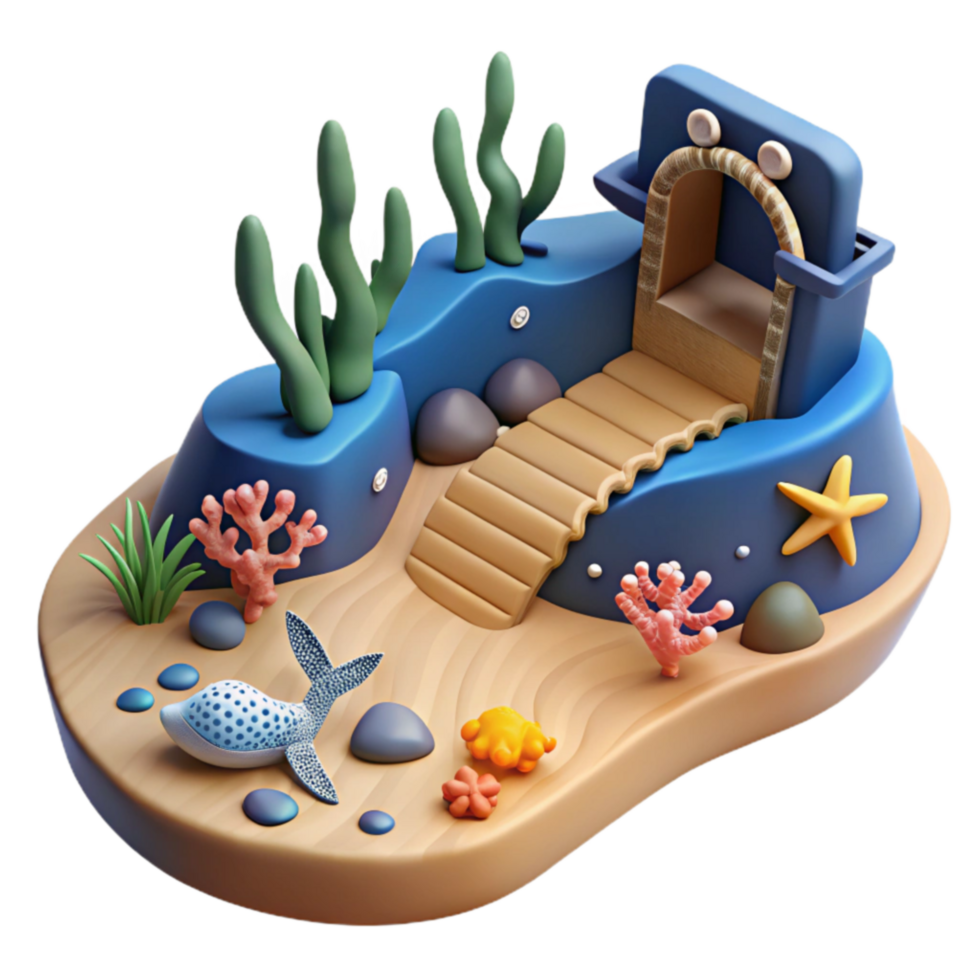Undersea Scene 3D Render of Aquatic Life png