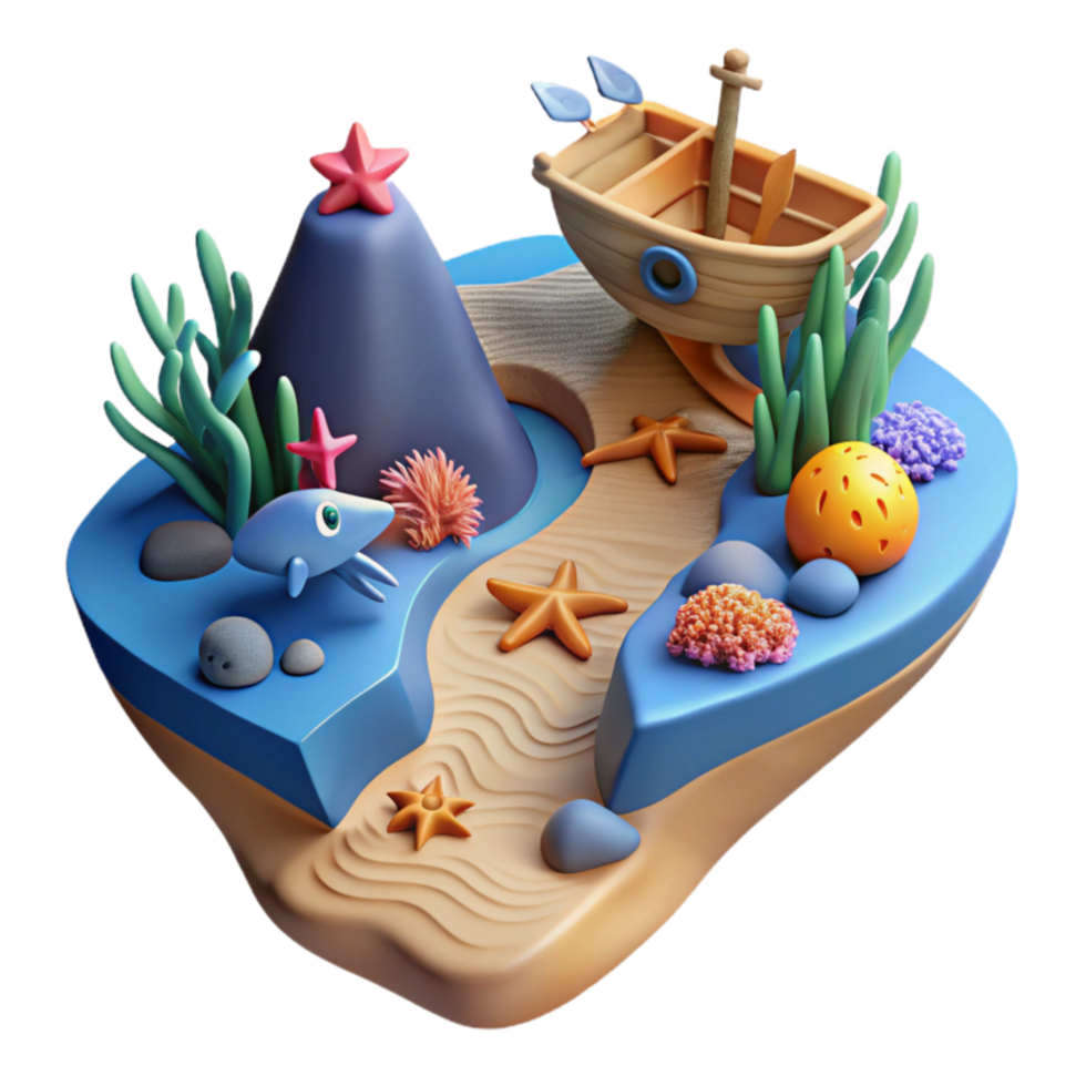 Ocean Island Scene 3D Render of Seascape png