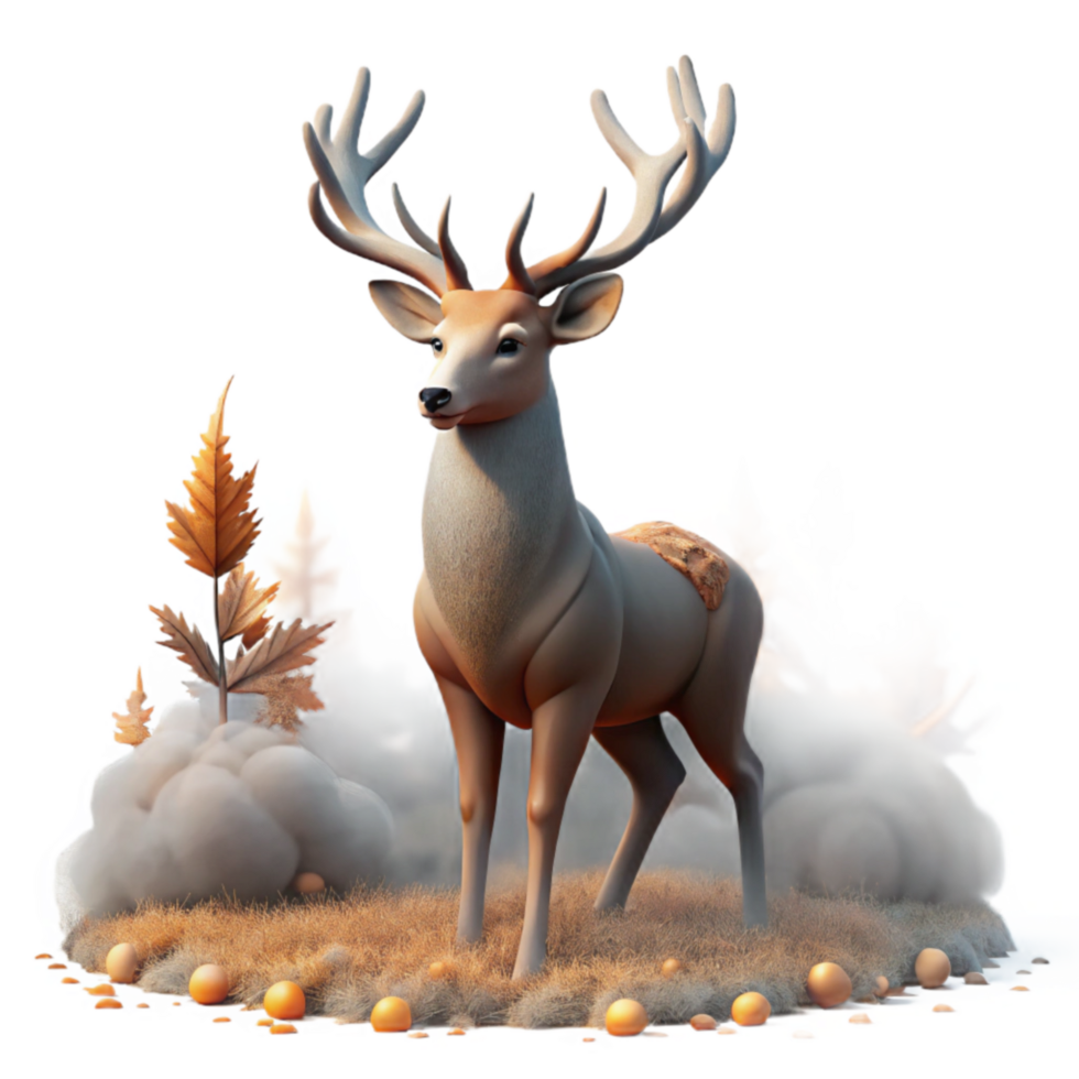 Majestic Deer in Autumnal Scene 3D Render png
