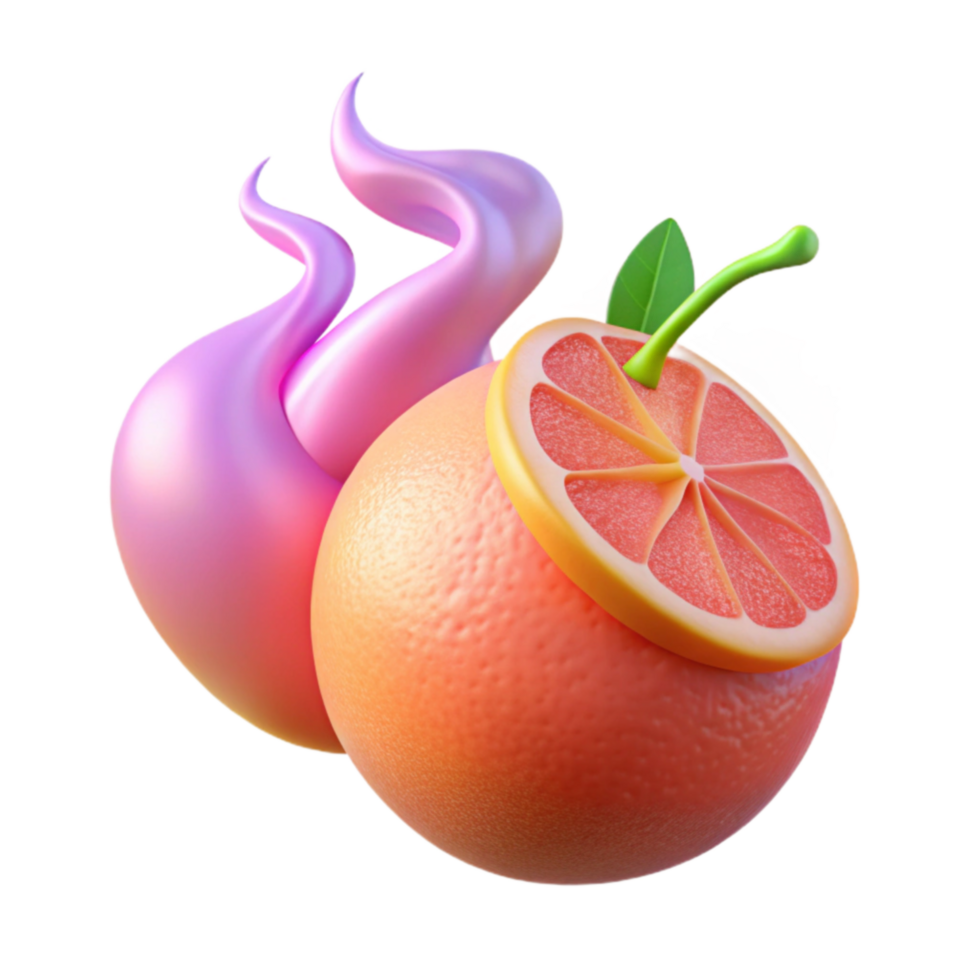 Grapefruit with Abstract Swirls 3D Render png