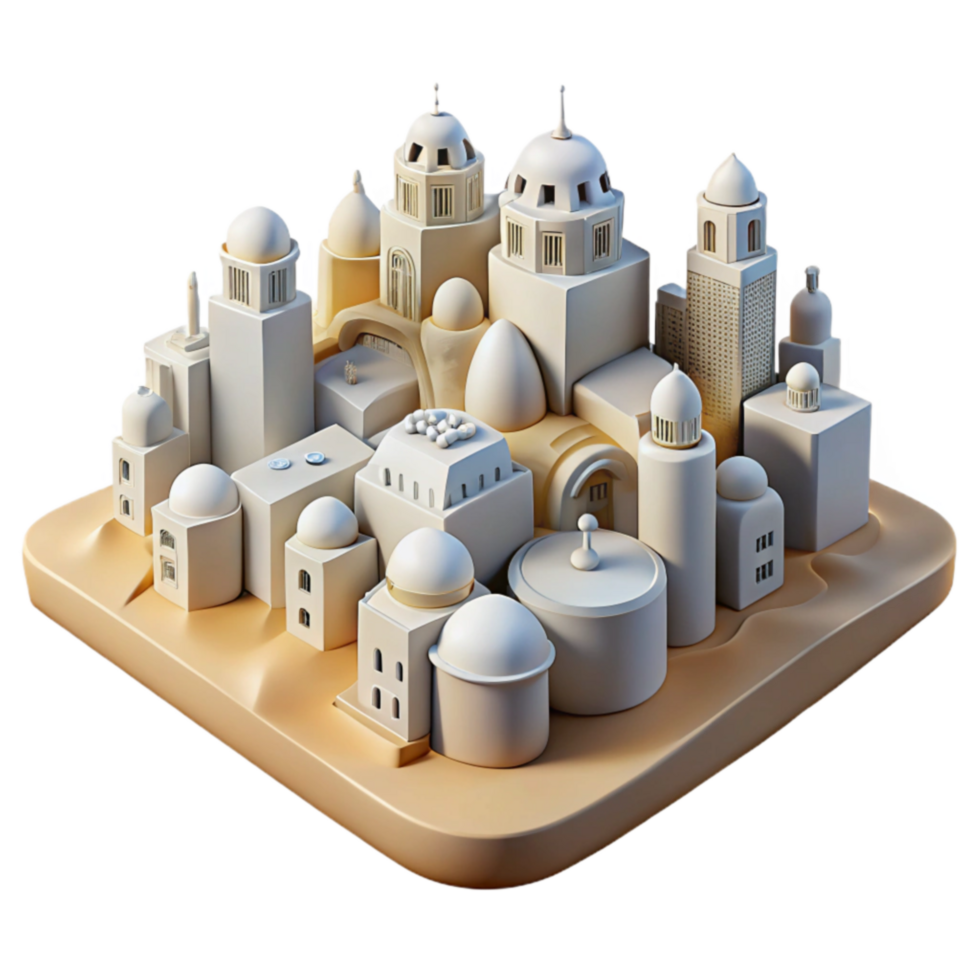 Isometric Cityscape Desert Architecture, Dome Structures, and Buildings png