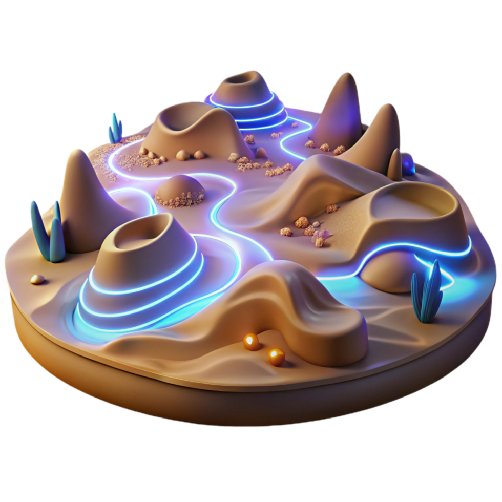 Neon Desert Landscape 3D Render of Abstract Dunes png