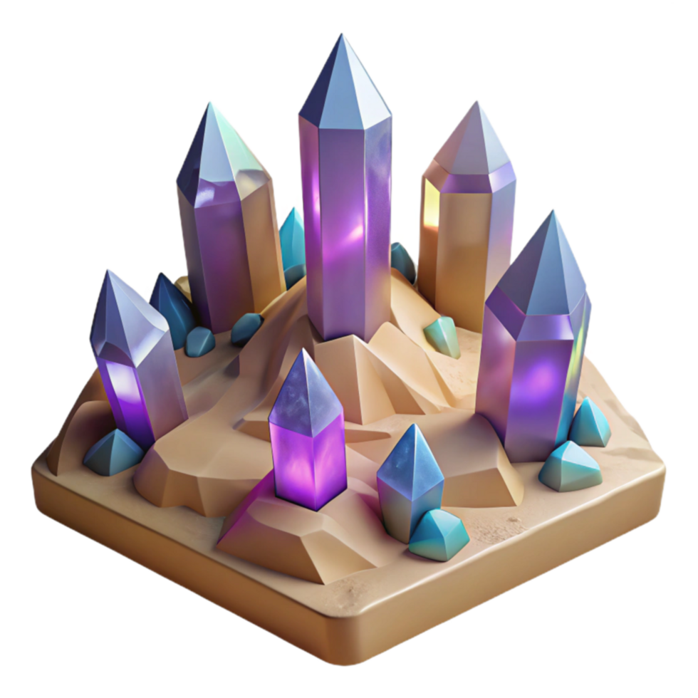 Crystals in Desert 3D Render of Sparkling Gems png