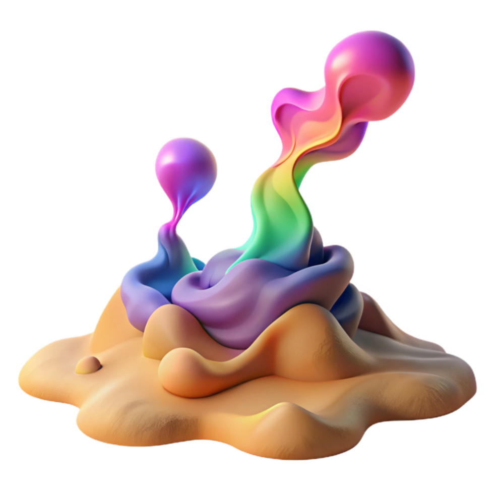 Rainbow Fluid Abstract Art 3D Render of Colorful Swirls png