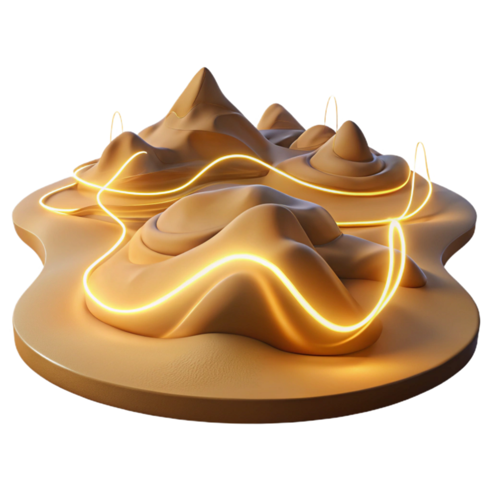 Abstract 3D Render Illuminated Pathways on Organic Terrain png
