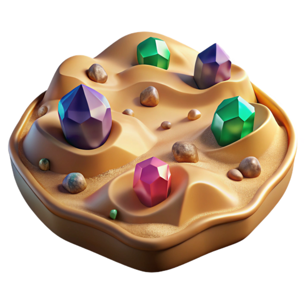 Gems in Sand A 3D Render of Colorful Crystals png