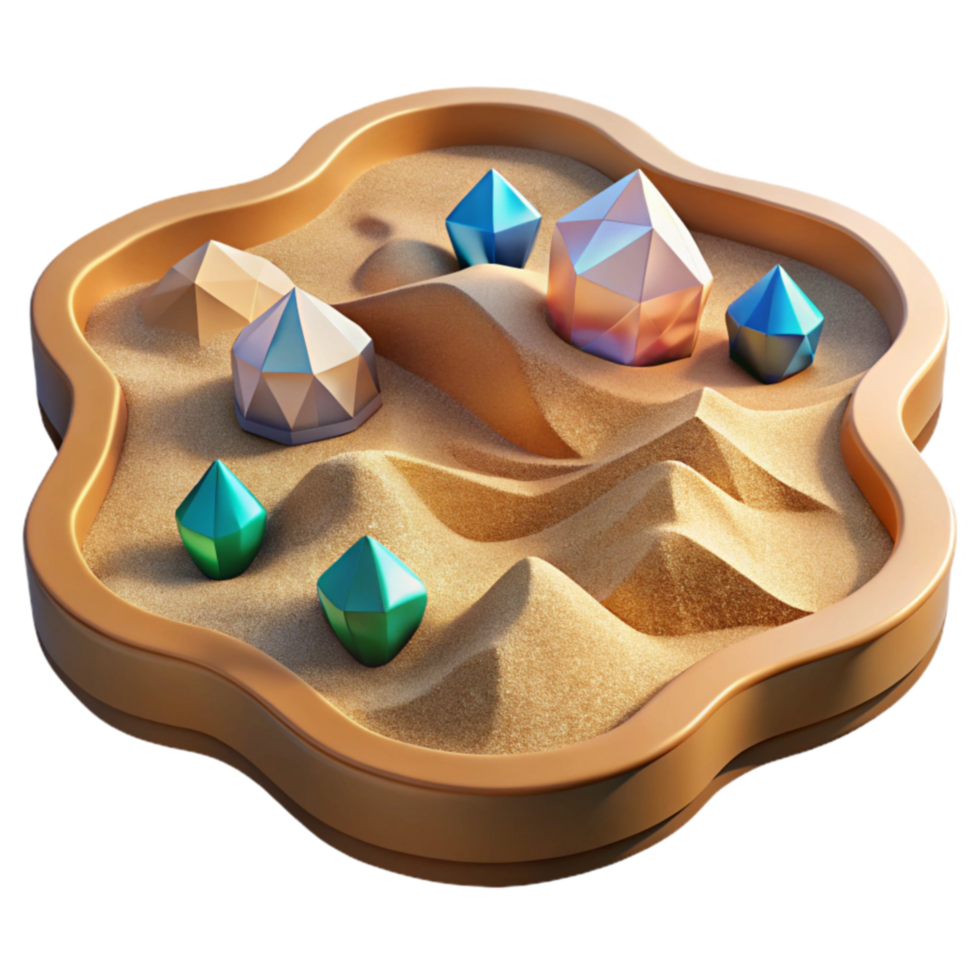 Gems in Sand 3D Render of Colorful Crystals png