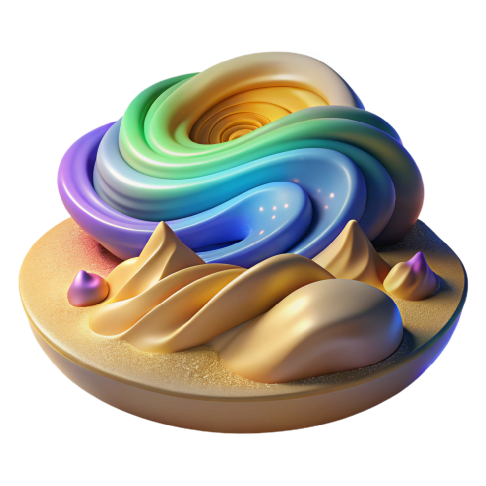 Abstract Swirl Landscape 3D Render of Whimsical Pastel Forms png