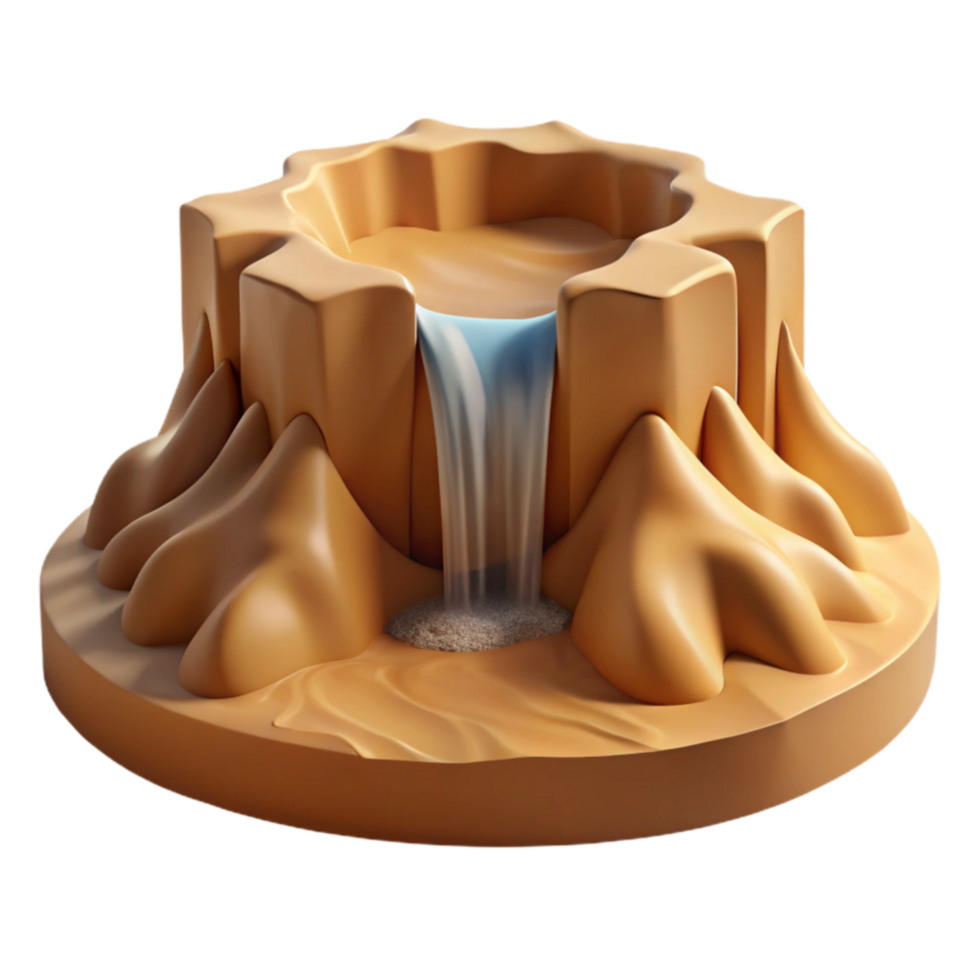 Desert Oasis 3D Render of Waterfall in Sand png