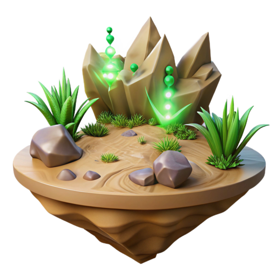 Glowing Crystal Desert Oasis 3D Render png