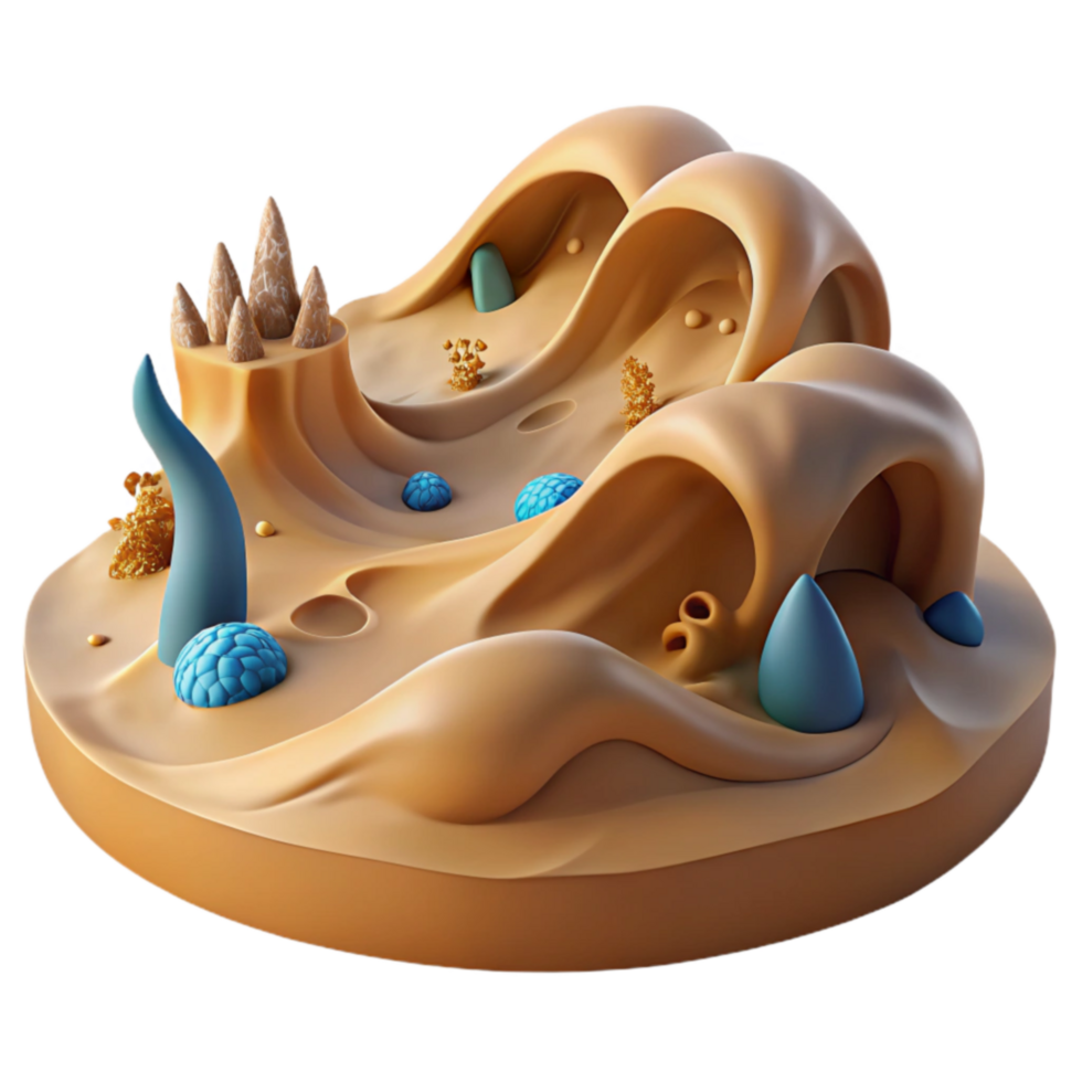 Abstract 3D Render Wavy Terrain with Organic Forms png