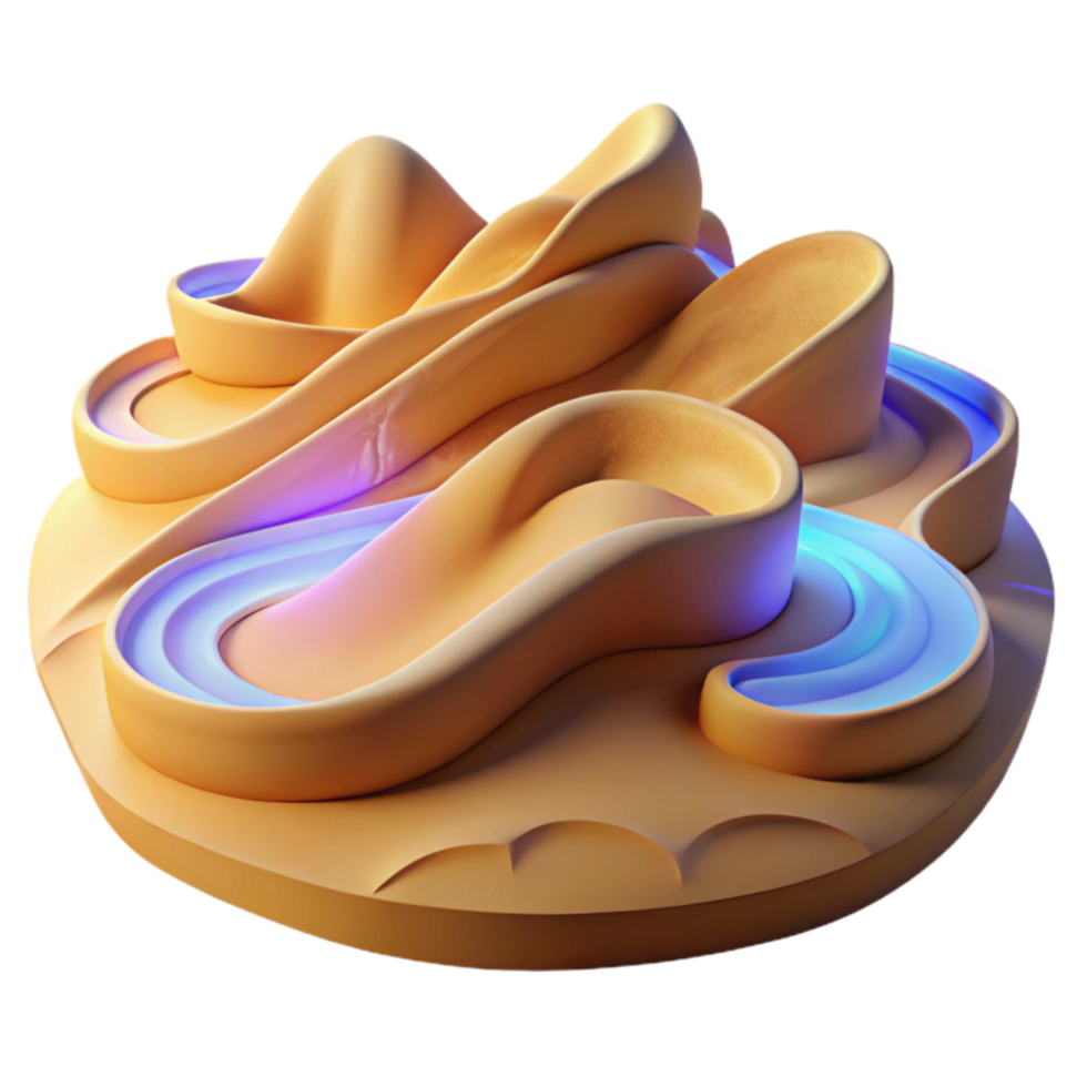 Abstract 3D Render Fluid Sand Dunes with Glowing Channels png
