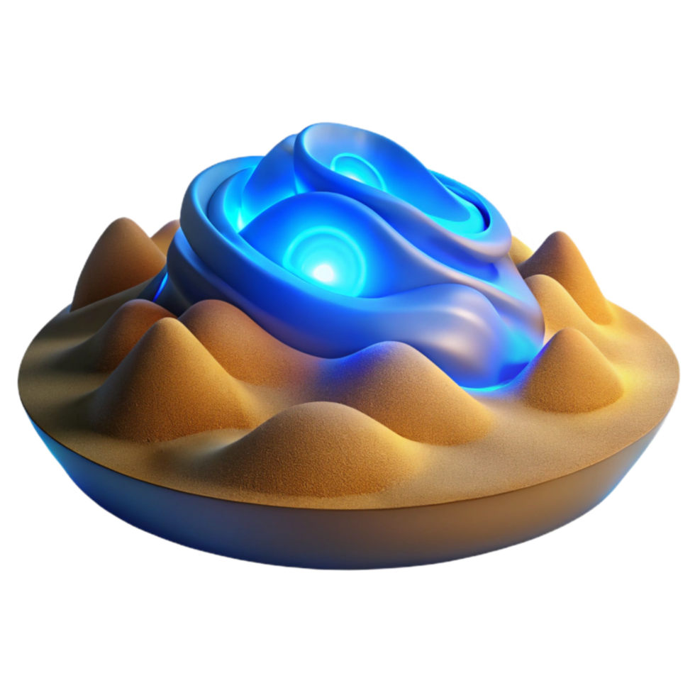 Abstract 3D Render Glowing Blue Form on Sandy Surface png