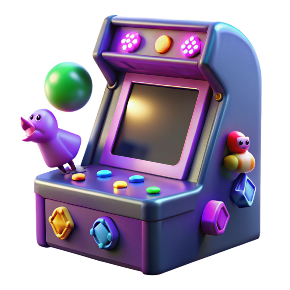 Retro Arcade Game Colorful Bird Action png