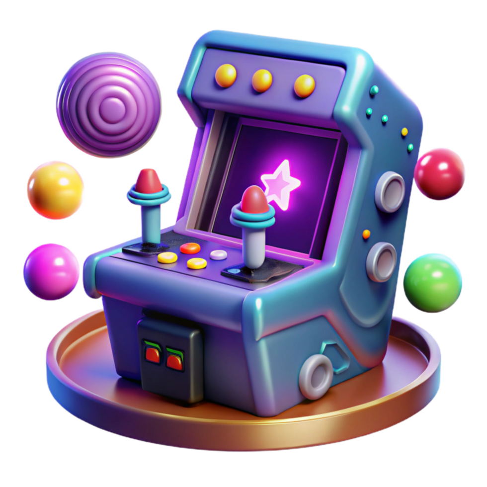 Retro Arcade Game 3D Render of Classic Joystick and Buttons png