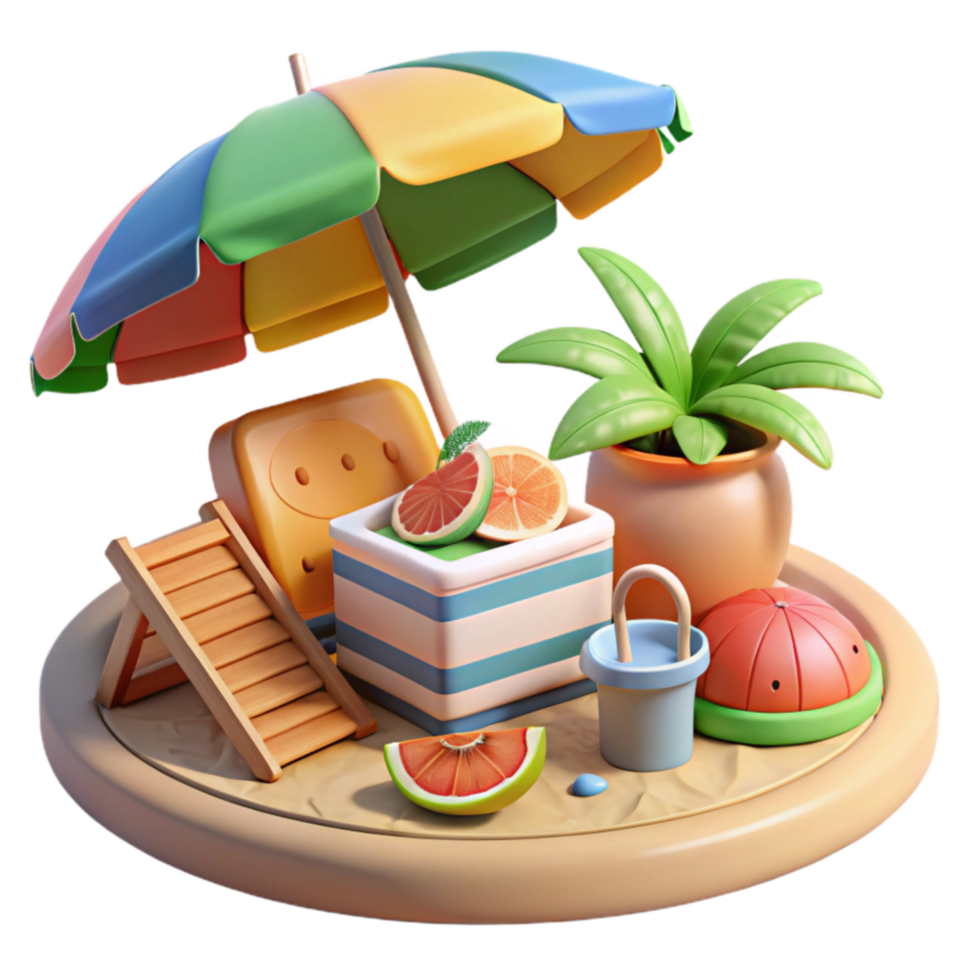 Summer Beach Scene 3D Render of Relaxing Vacation png
