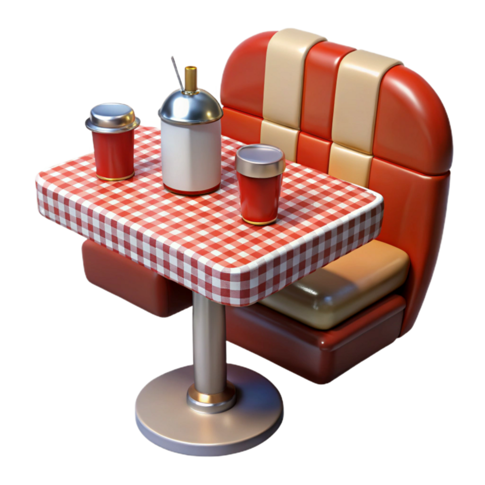 Retro Diner Table and Booth 3D Render png