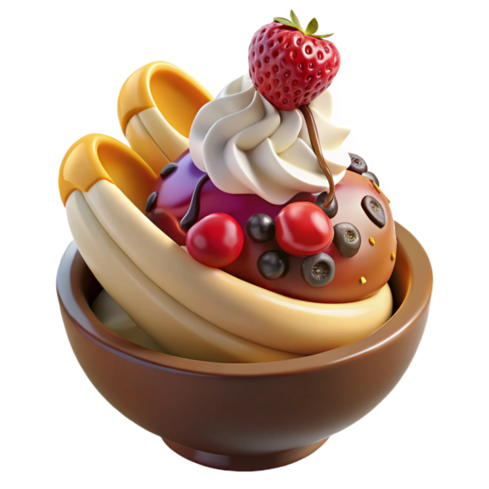 Delicious Banana Split Sundae with Berries Whipped Cream png