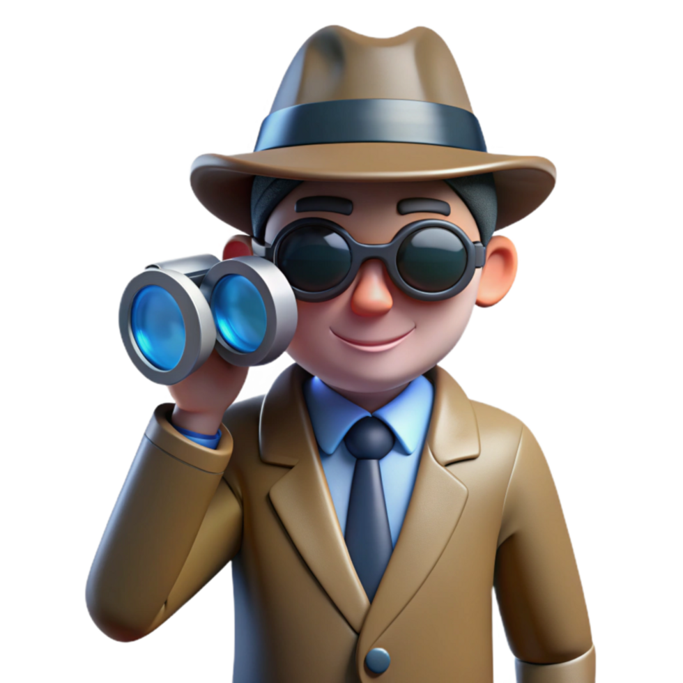 Detective with Binoculars A 3D Render png