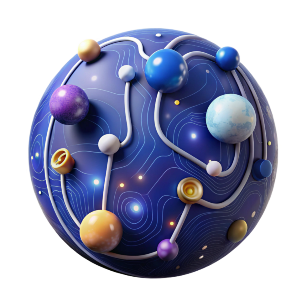Abstract Sphere Network Connected Colorful Spheres and Topographic Lines png