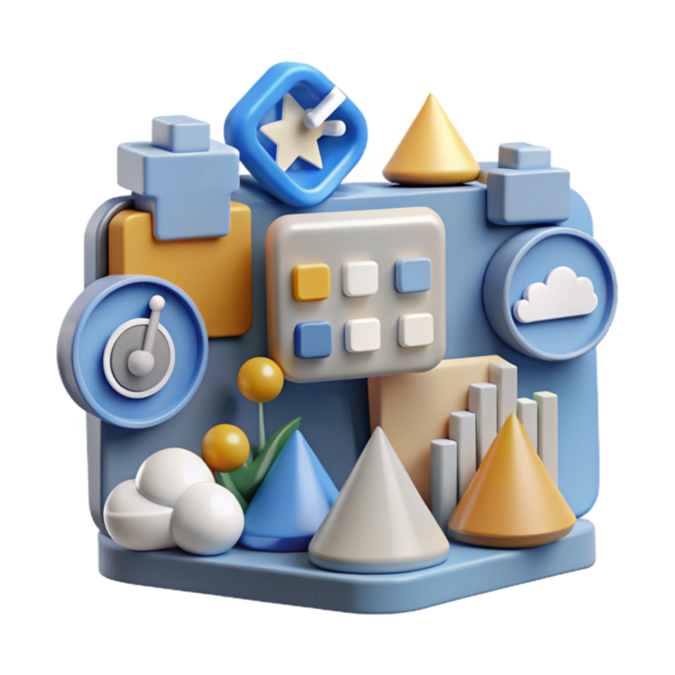 Abstract 3D Icons Data, Cloud, and Progress png