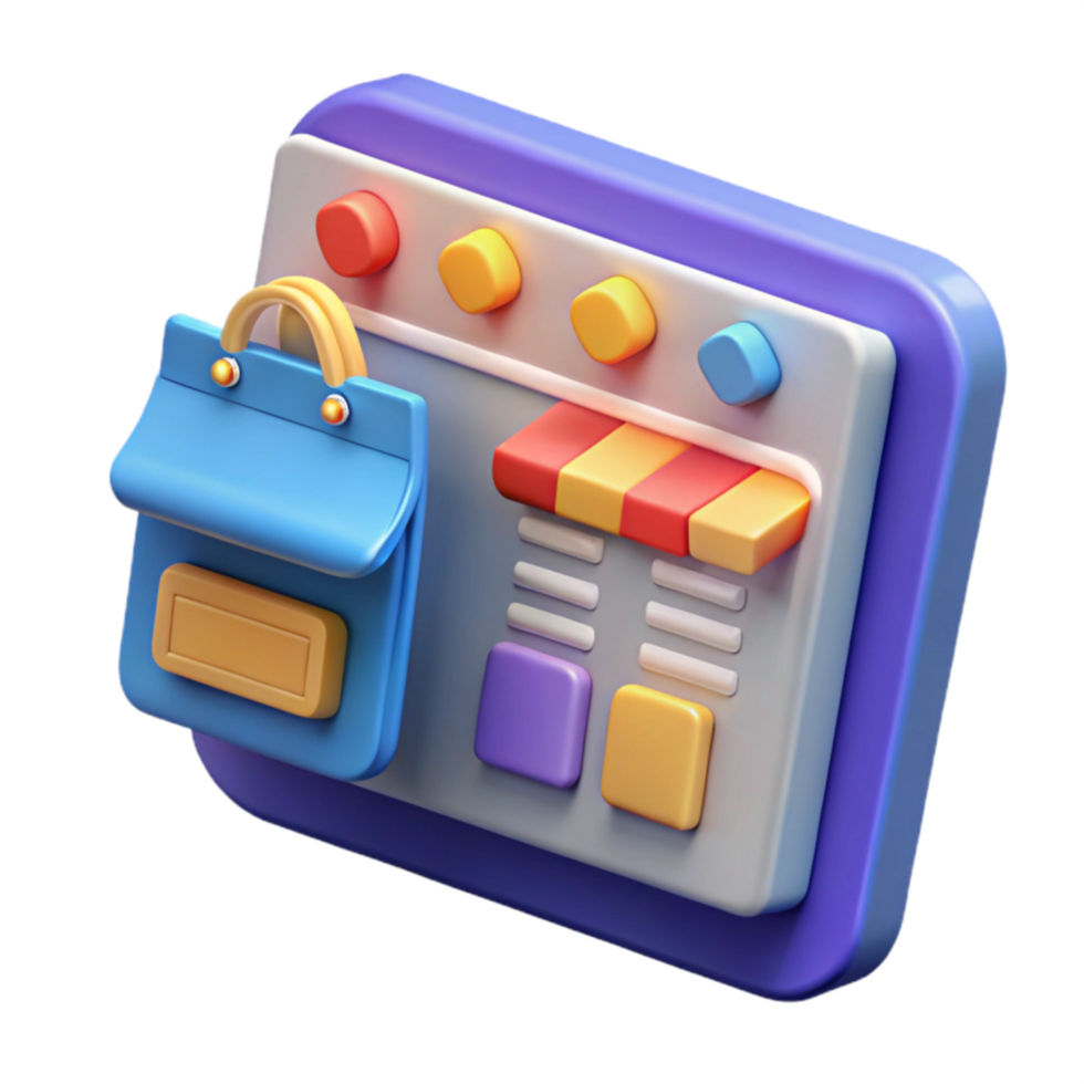Online Shopping Interface 3D Bag and Store Design png
