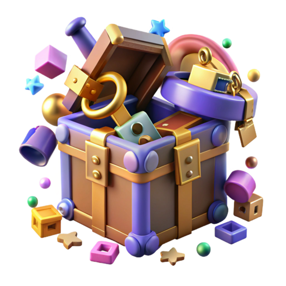 Colorful Toy Chest 3D Render of Playful Blocks and Toys png