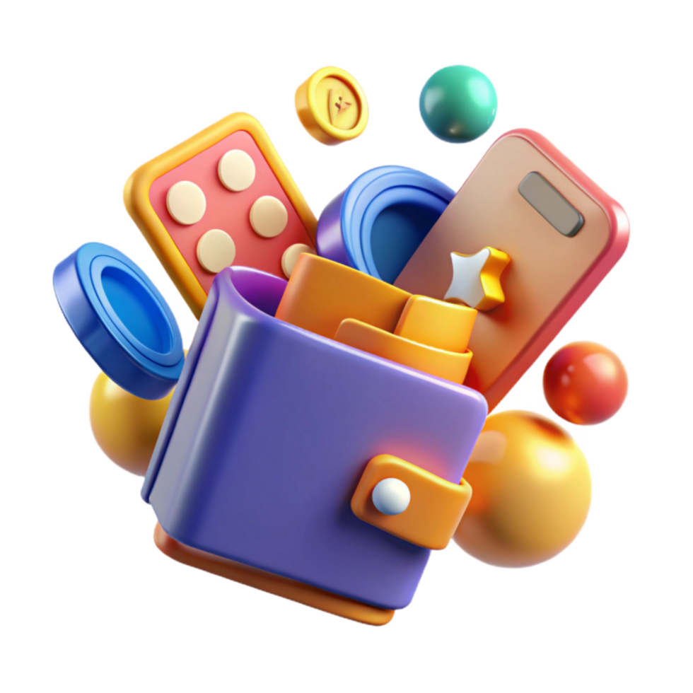 Digital Wallet Overflow Fun 3D Rendering of Mobile Payments png