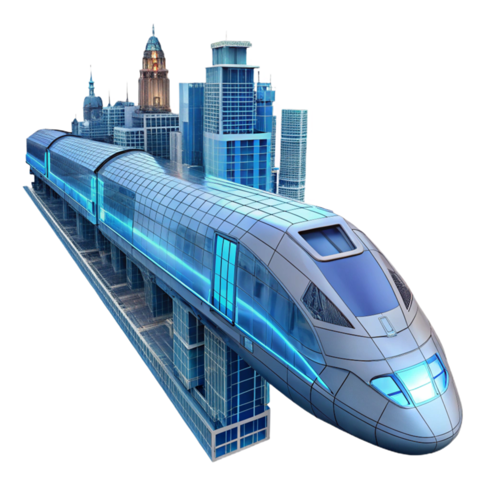 Futuristic City Train High-Speed Rail System Design png