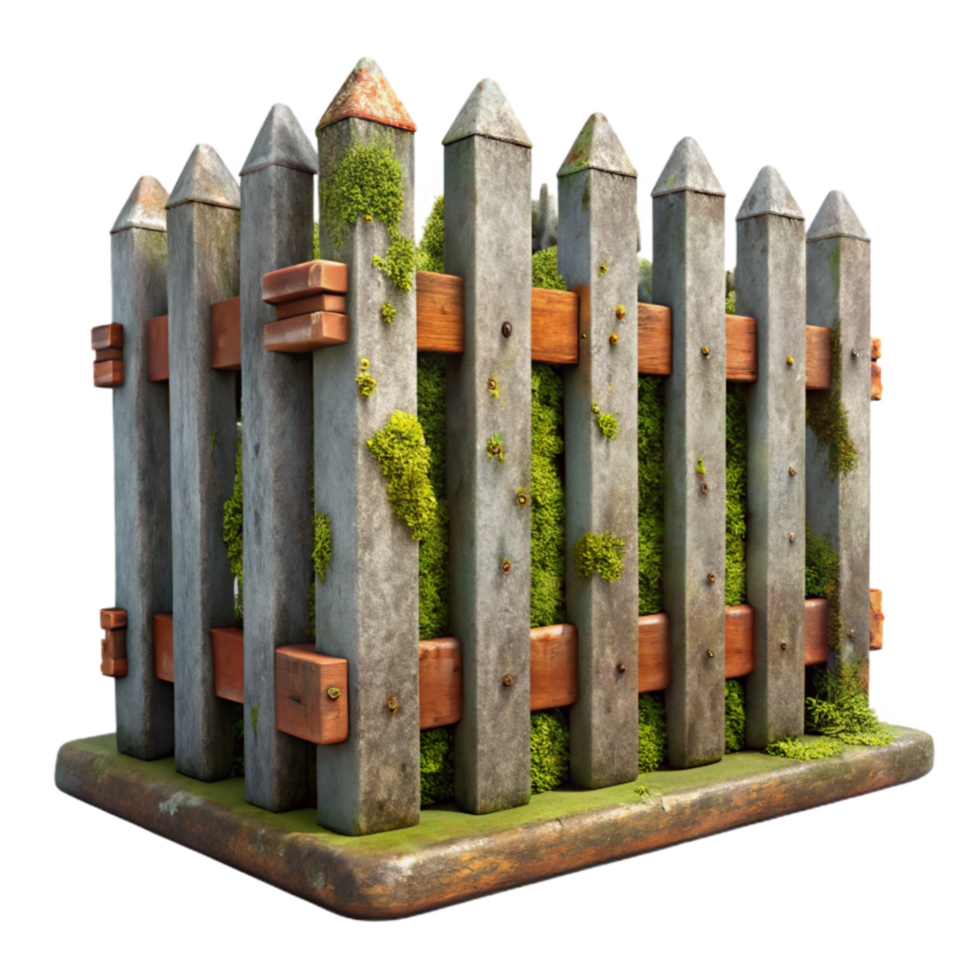 Moss-Covered Wooden Fence 3D Model png