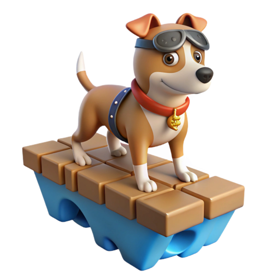3D Cartoon Dog on Blocks Fun Game Asset png