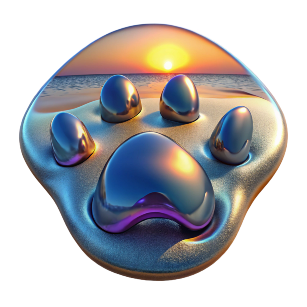 Sunset Paw Print Beach Reflections in Metal png