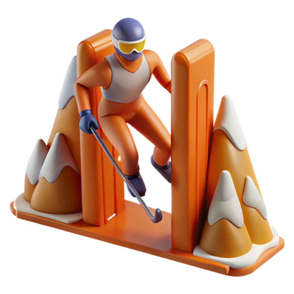 Skiing Through Gates 3D Render of Winter Sports png