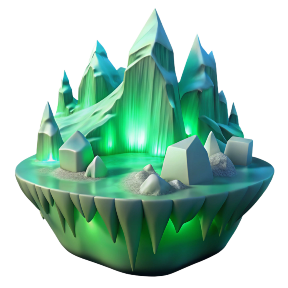 Glowing Glacial Island 3D Render png