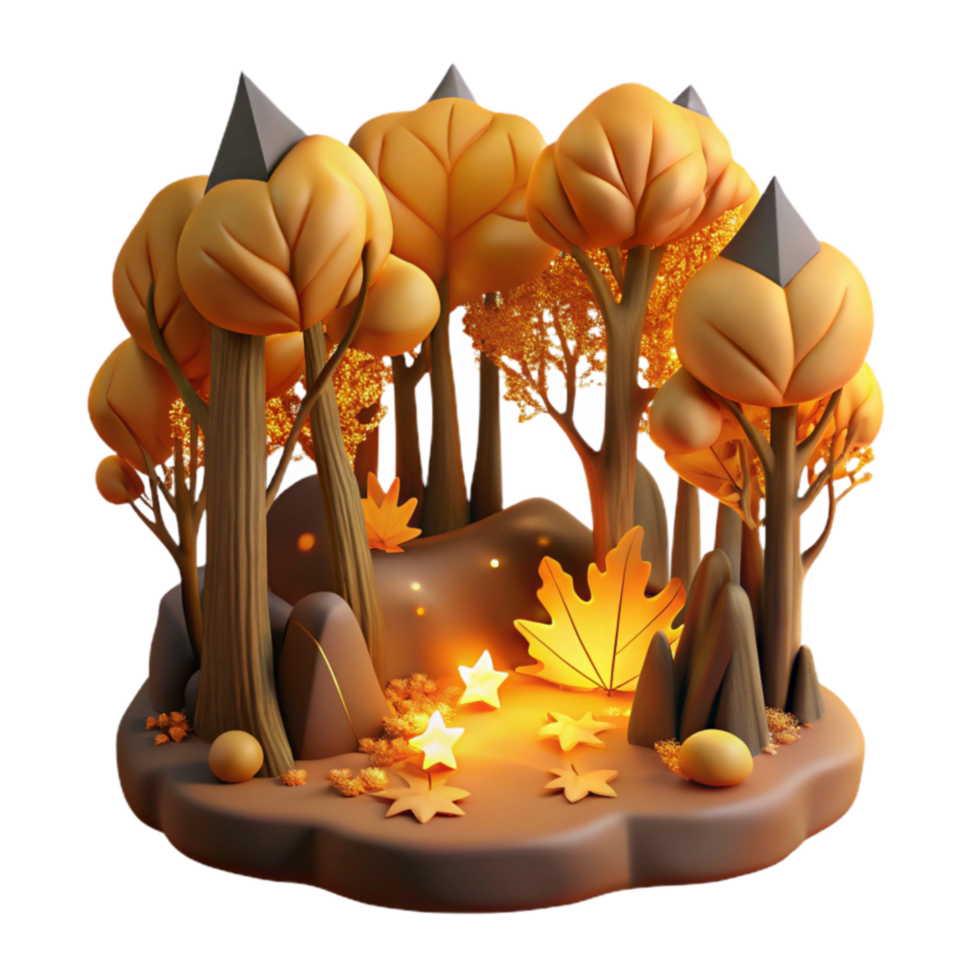 Enchanted Autumn Forest 3D Render of Magical Fall Scene png