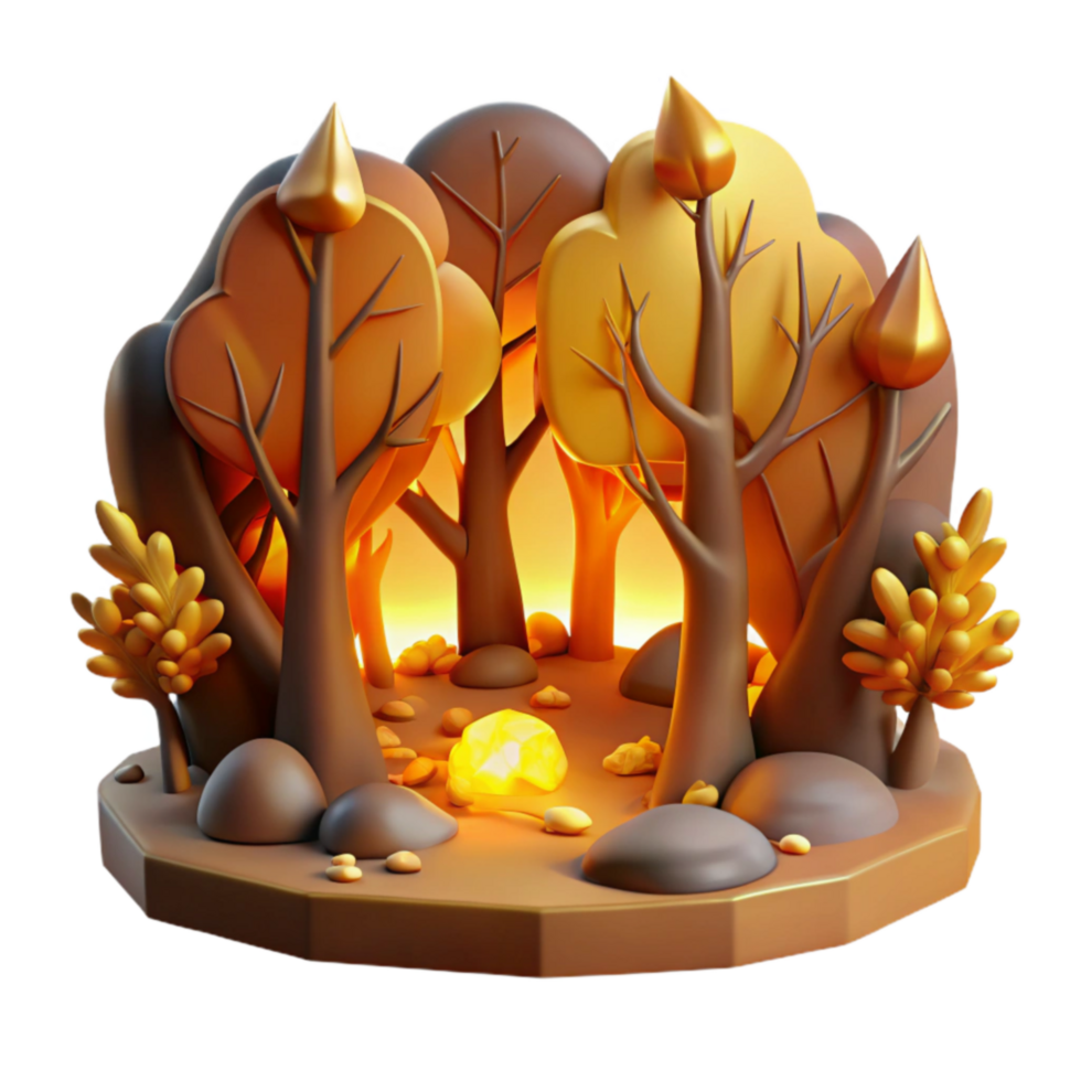Autumn Forest Glow 3D Render of Enchanted Woods png