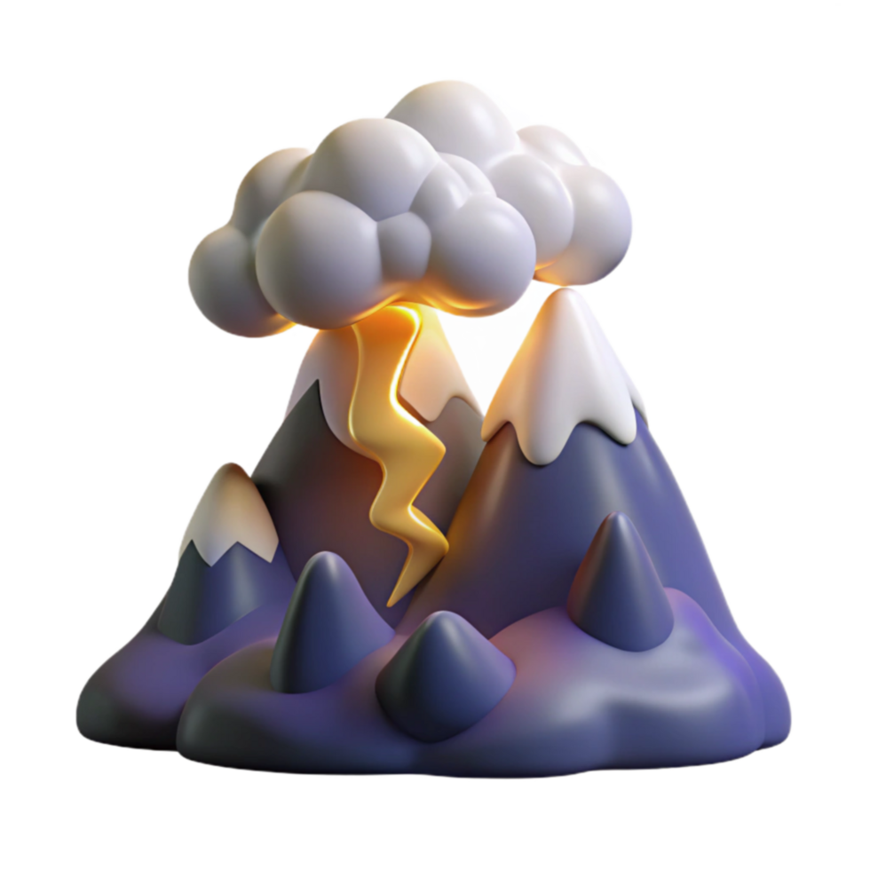 Lightning Strikes Mountain Peak 3D Render png