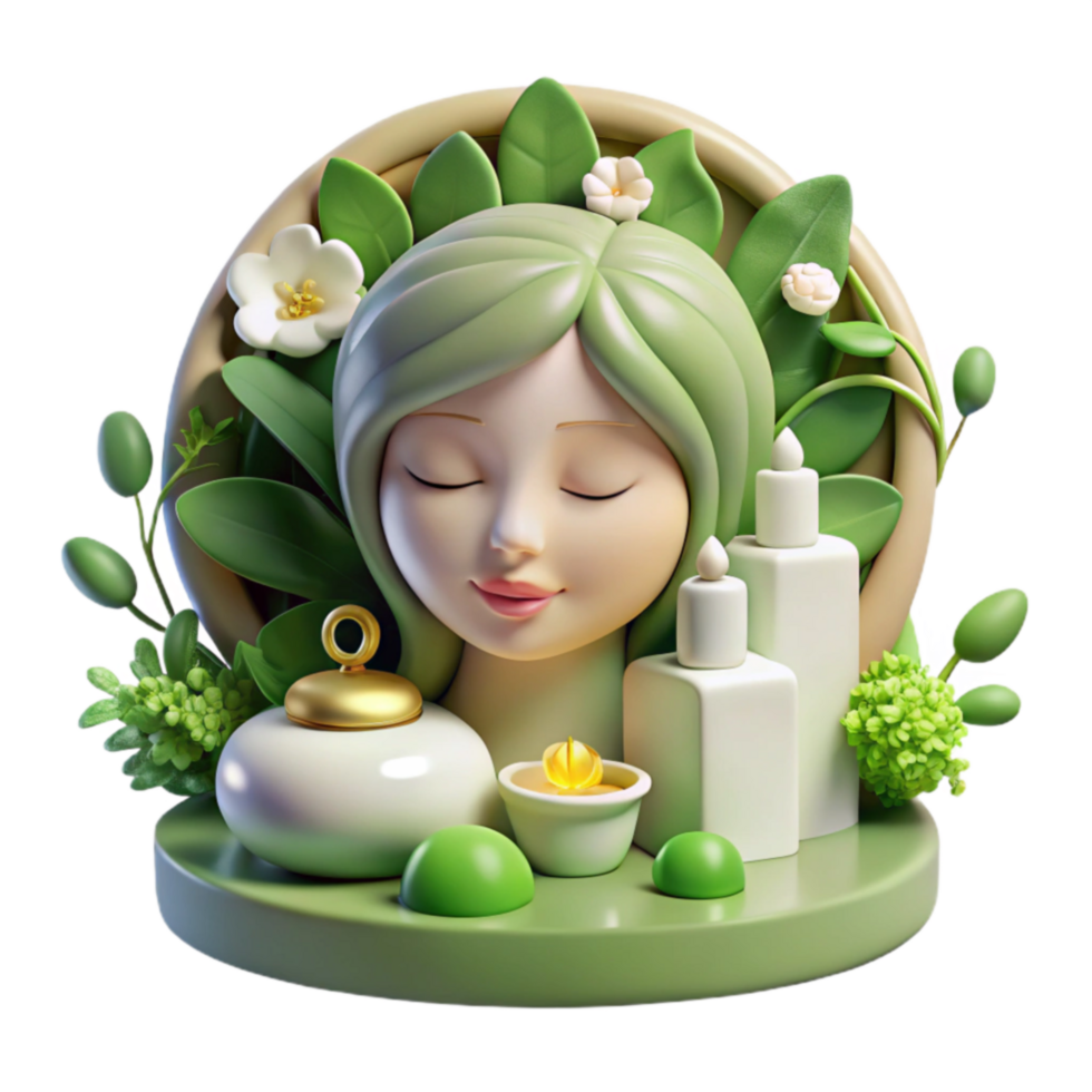 Serene Spa Scene Tranquil 3D Render of a Woman and Candles png