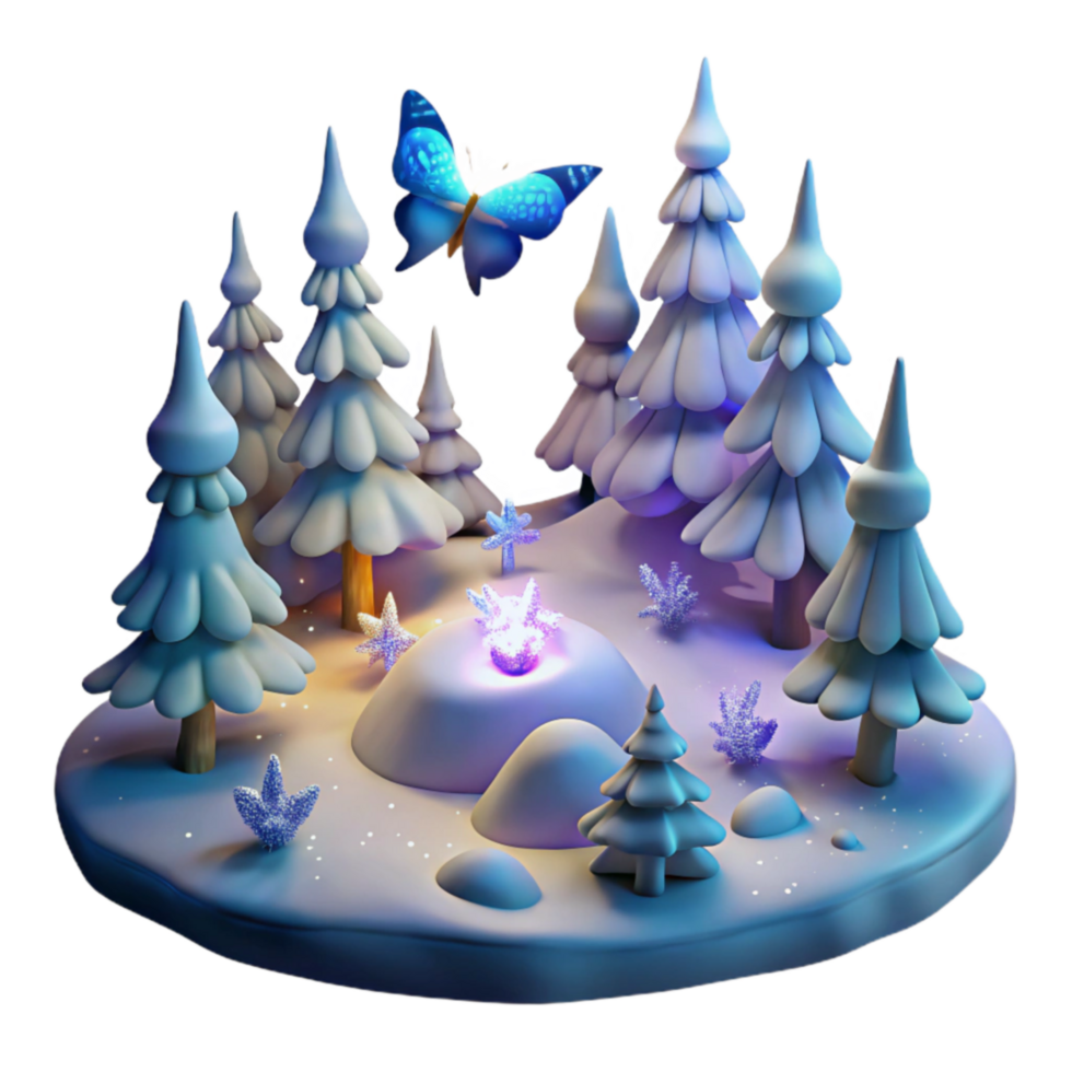 Winter Wonderland Magical Butterfly in Snowy Forest png