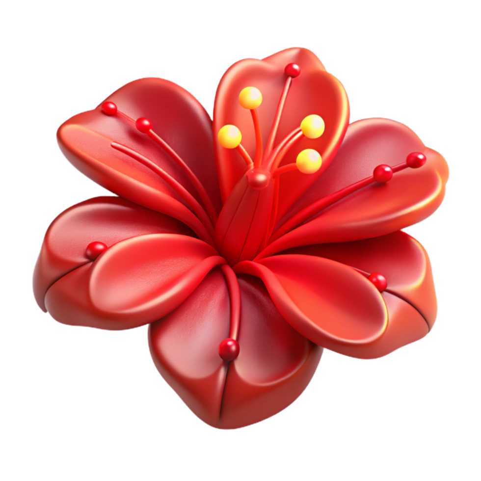 Red 3D Flower Rendered Bloom, Petals, Stamen png