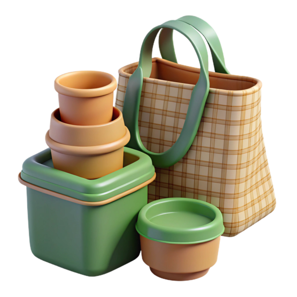 Reusable Food Containers Tote Bag Set for Eco-Friendly Picnics png
